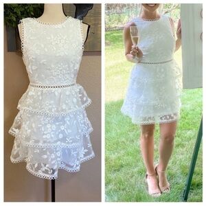 NWOT Lulus Look So Sweet White Floral Embroidered Organza Mini Dress